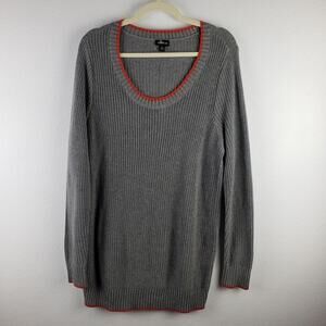 Torrid Women's Size 2 Pullover Gray Ribbed Sweater With‎ Orange Trim Scoop Neck